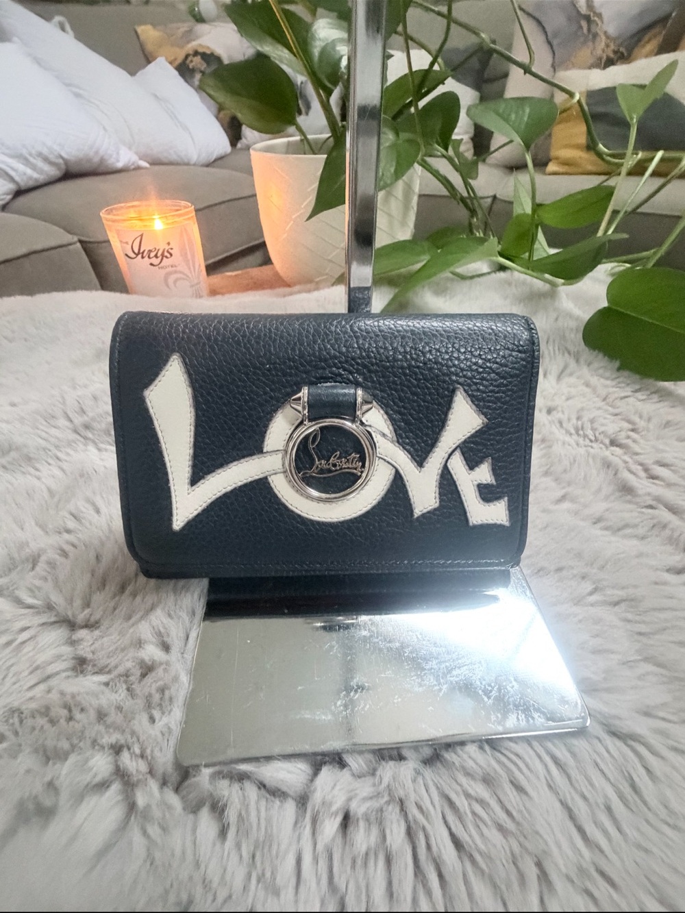 Christian Louboutin Black Leather 'Love' Wallet with White Appliqué